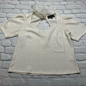 Sunday in Brooklyn Top Ivory short sleeve Sweetheart neckline Tulle Bow M A393